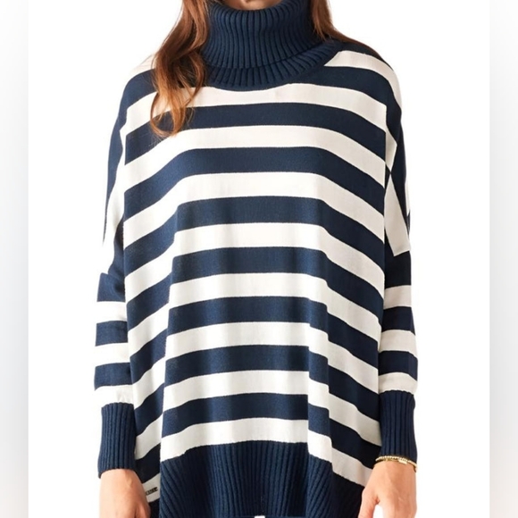Mersea Sweaters - Mersea Striped Turtleneck Sweater Navy White Petite